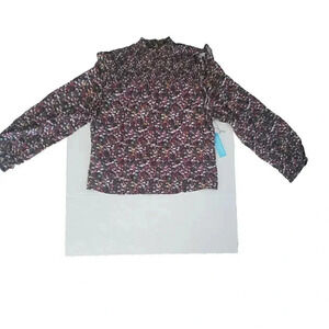 NEW Women's DRAPER JAMES‎ RSVP Shirt XXL Floral Ruffled Smocked Sleeve Mock Neck